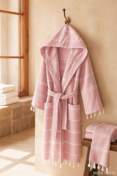 Mira Home Halat de baie peshtemal cu glugă pentru femei/bărbați moale 100% bu...