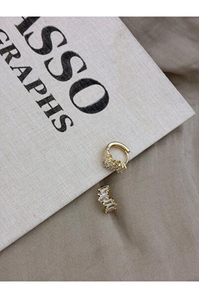 Hedef Bijuteri Gold Color U Shape Star Detail Zircon Stone Earrings Cm150