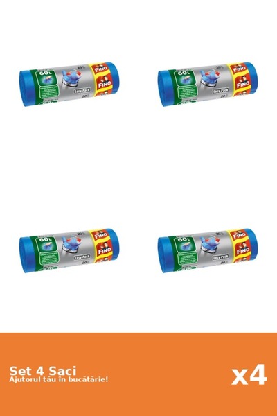 Fino Set 4 Saci menajeri cu manere Easy-Pack, 60 L, 20 buc/rola