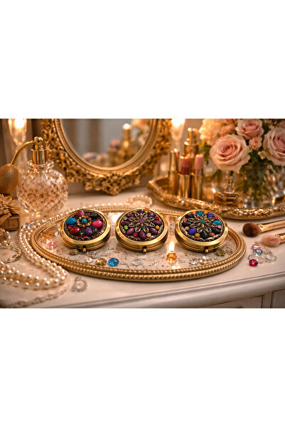 seymenbıçakçılık 3’lü El İşlemeli Pirinç Kaplama Çift Taraflı Kompakt Cep Ayn...