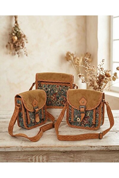 EliziBySevim Otantik Desenli & Süet Detaylı Bohem Omuz Çantası