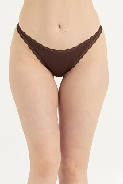 OBJE سروال داخلي نسائي من الدانتيل باللون البني المرير