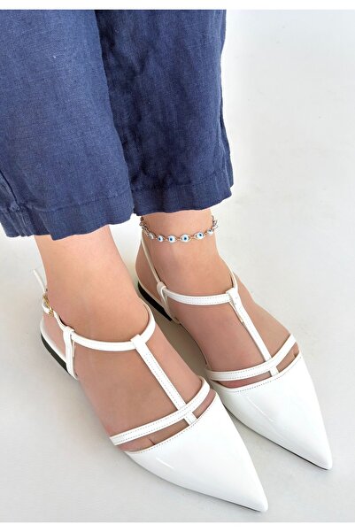 FRESCO SCARFS Pantofi de balerină din piele lacuită albă Canca