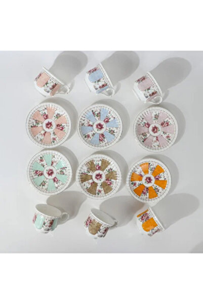 Generic طقم فناجين قهوة ملونة مكون من 12 قطعة مع صحونها