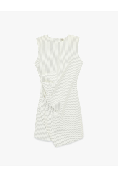 Koton Asymmetrical Drape Detail A-Line Crew Neck Sleeveless Mini Dress