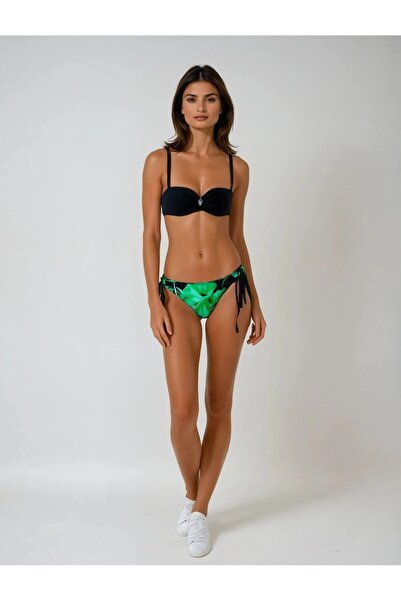 Yasmy Collection Kadın Siyah Toka Detaylı Yeşil Desen Bikini Takım HZL25S-LC3352