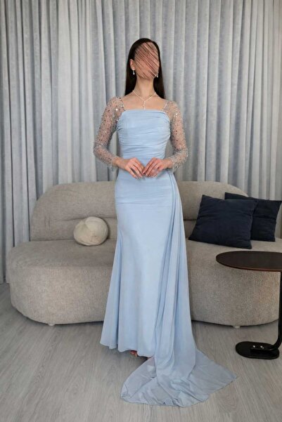 SKY dresses فستان سماوي انيق اكمام ترتر