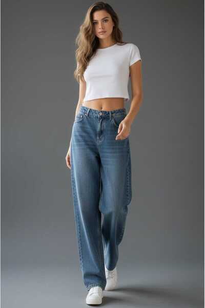 Trn JNS Blugi Avril Baggy Acid Wash cu detaliu cataramă croială largă