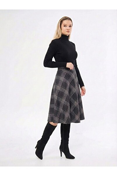 TrendParis الأناقة الكلاسيكية: تنورة ميدي منقوشة بخصر مرتفع وقصة واسعة