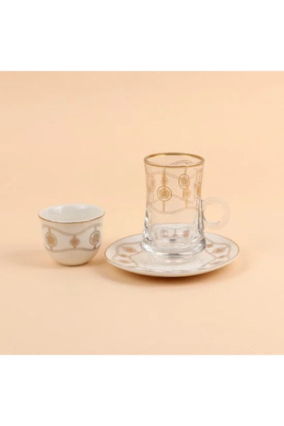 Generic Tea and coffee serving set with modern designs and gold trim - 36 pieces