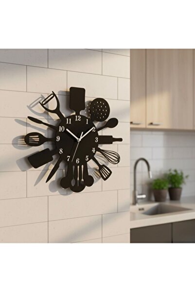 iclalofis Mutfak Restoran Ahşap Duvar Saati Ledli 48 cm
