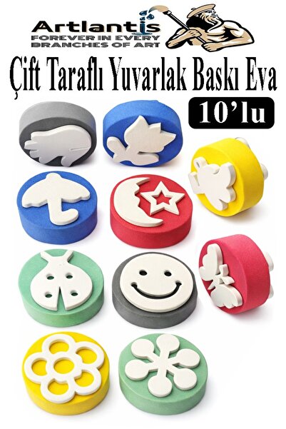 Artlantis Eva Sünger Baskı Seti 10 lu Çift Yönlü Yuvarlak 1 Paket 20 Çeşit Ba...