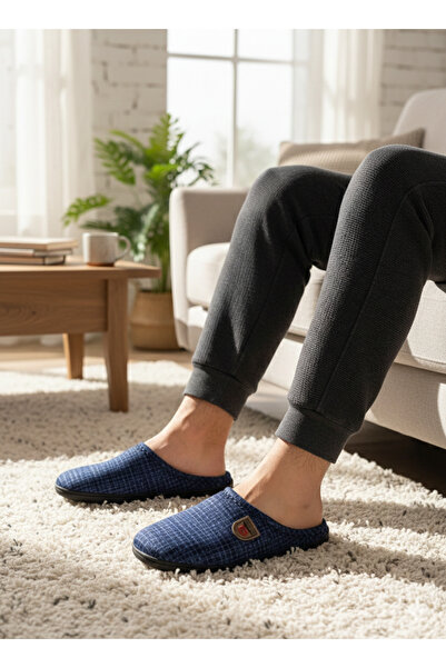 GEZER havuzlu lacivert kumaş erkek içeri terlik