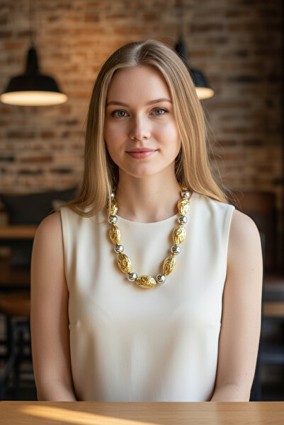 HELİSA ACCESSORİES Luna Gold and Silver Textured Baroque Necklace