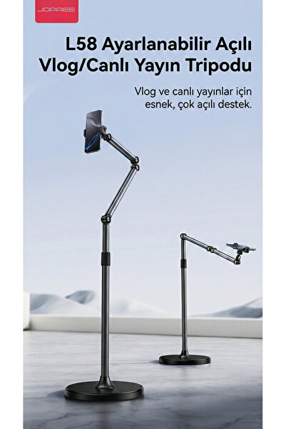 Jopree L58 Profesyonel Ayarlanabilir Vlog Canlı Yayın Tripodu 360° Döner Alüm...