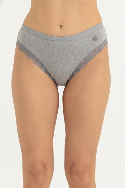 OBJE Women's Gray Melange Lace Brazilian Panties