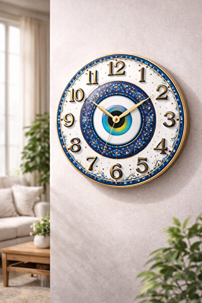 RARE DESIGN'S Huzurlu Nazar - Nazar Boncuğu Temalı 40 cm Hediyelik Duvar Saat...