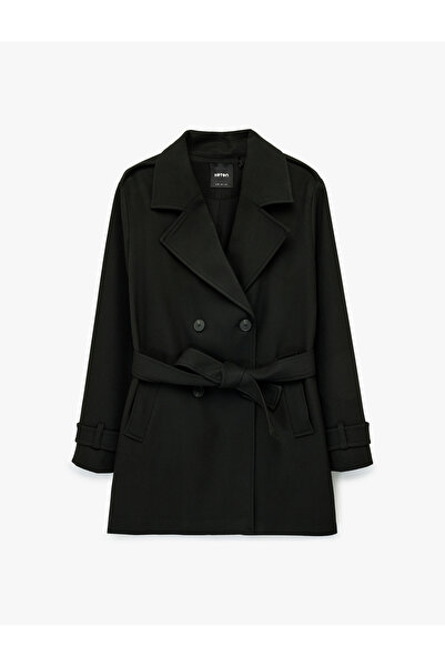 Koton Long Sleeve Buttoned Pocketed Belted Double-Breasted Gabardine Trench Coat