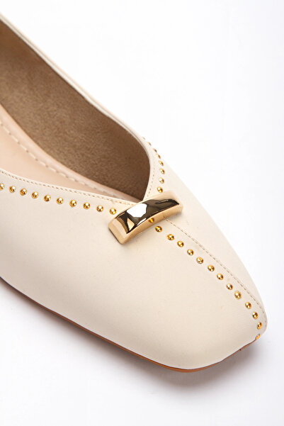 Satenora Balerini Rosie din piele intoarsa bej cu varf rotund