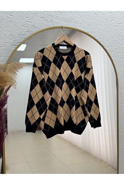 BENAHOLL Silk Crew Neck Diamond Pattern Sweater-Zi̇5269 Black