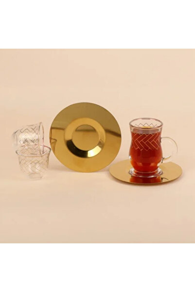 Generic Glass tea and coffee serving set with gold stainless steel saucers – ...