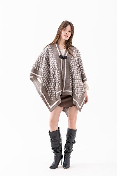 Wega Moda Monogram Patterned Knitwear Poncho for Women - Classic Pattern - Kn...