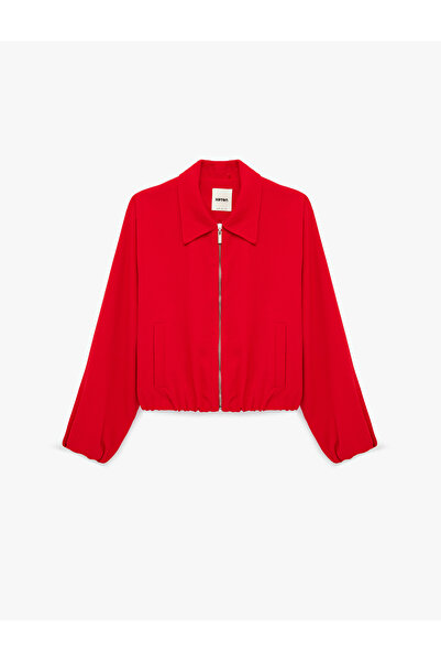 Koton Jachetă bomber cu mâneci lungi, cu buzunare și fermoar, din țesătură cr...