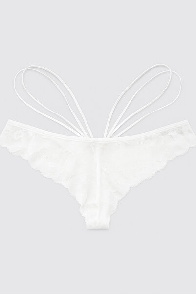 OBJE Women's Ecru Lace Drawstring Slip