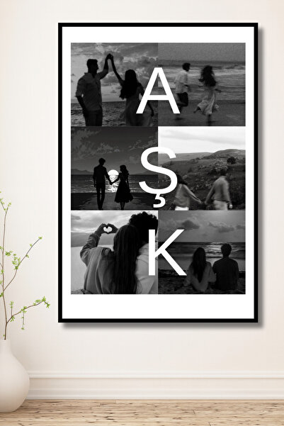 ERUMAR HOME Kişiye Özel 6 Fotoğraflı Aşk Yazılı Dekoratif Duvar Tablosu Sevgi...