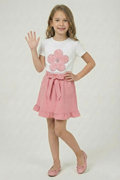 FATELLA تي شيرت بناتي وردي اللون بتصميم ديزي مع تنورة وردية مكشكشة 23 أبريل 2...