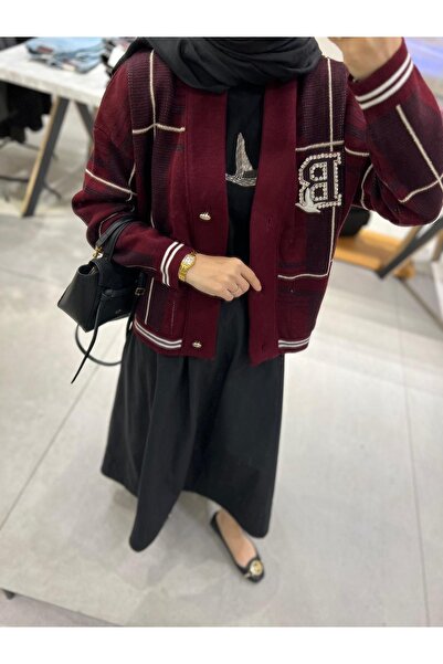 LUMİ Atelier Women's Stone Embellished Buttoned Knitwear Cardigan – Pocket De...