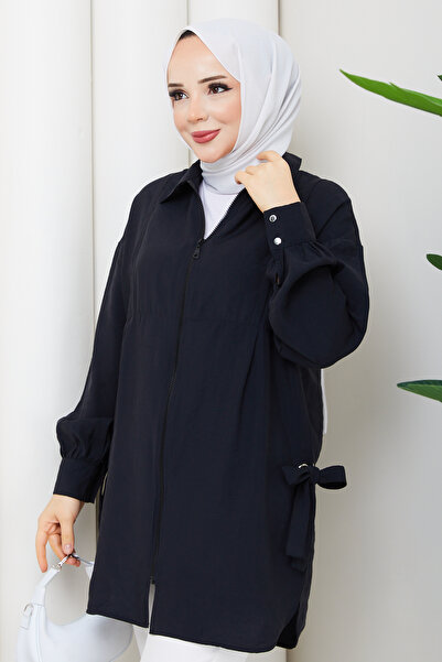 Pamuk Butik Women's Bird Eye Detailed Zipper Closure Tunic