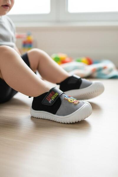 Tuğba Ortopedi 3451 Orthopedic Lightweight Flexible Baby Boy Black/Grey Slippers