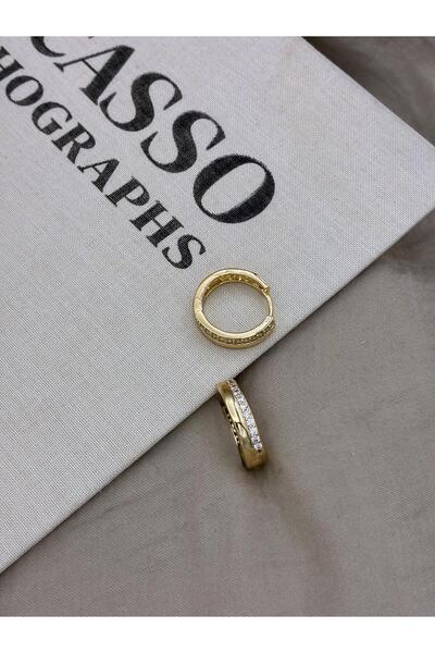 Hedef Bijuteri Gold Color Row Zircon Stone Detail Hoop Earrings Cm164