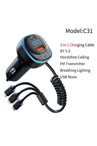choice2 جهاز إرسال FM لاسلكي للسيارة C31 بتقنية بلوتوث 5.0، ومشغل MP3 للسيارة...