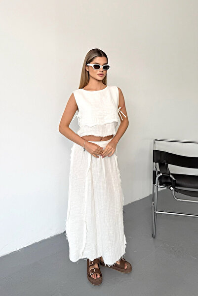 JEE LEE Women's Skirt Blouse 100% Cotton Double Set White - 26Y 6031