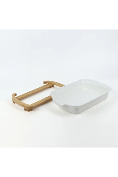 Generic صينية فرن سيراميك بقاعدة خشبية