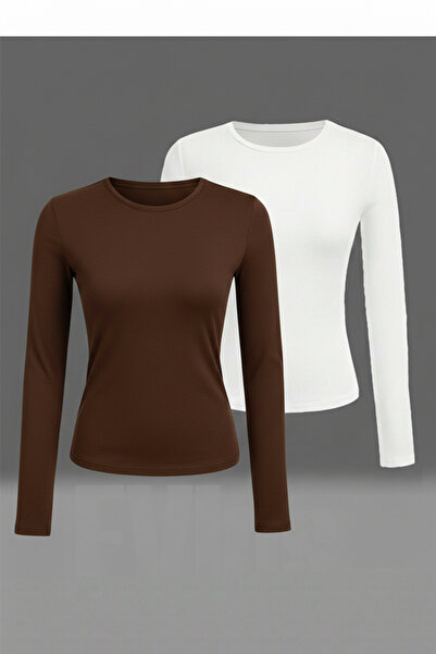 EVIus Set of 2 Women's Long Sleeve Bodysuit Lycra Slim Fit Seasonal Flexible ...