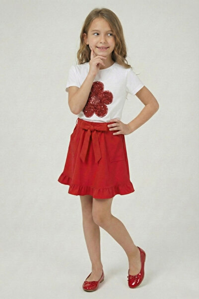 FATELLA Girl's Red Daisy T-Shirt Red Ruffle Skirt April 23 October 29 Show Ou...