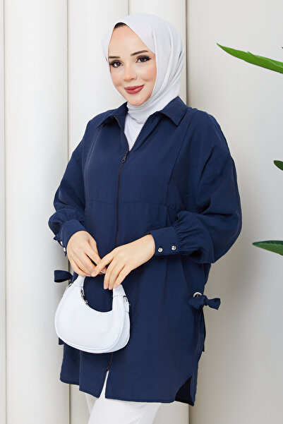 Pamuk Butik Women's Bird Eye Detailed Zipper Closure Tunic