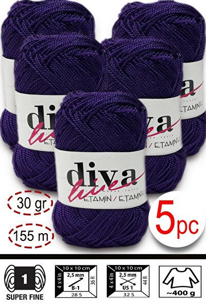 Diva İplik Etamin-Processing Orlon-Wayuu Bag String 29 Purple (Pack of 5)