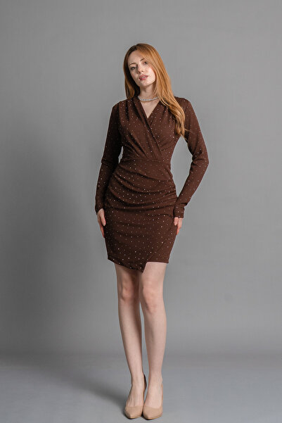 MissVina Pile Fold Detailed Stone Sparkling Dress 50361