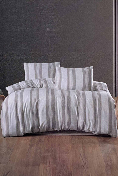 İpekçe Home Natural Striped 4-Piece Boxed Double Duvet Cover Set