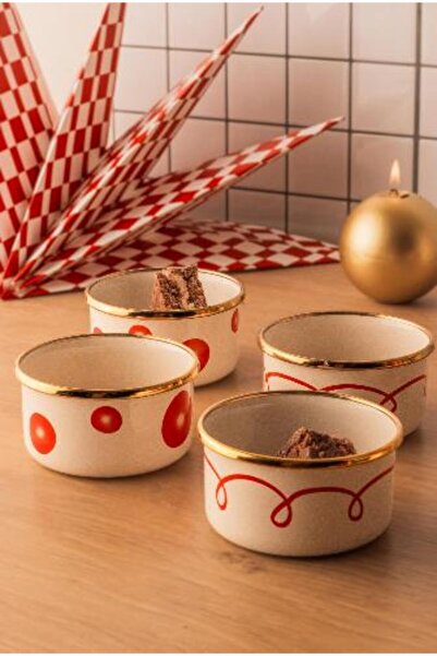 EMAYlab Enamel Merry 4-Piece Bowl Set for Snacks, Breakfast, Jam, Olives, Pre...