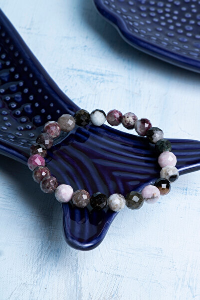 Deniz Doğal Taş Certified Colorful Tourmaline Natural Stone Bracelet