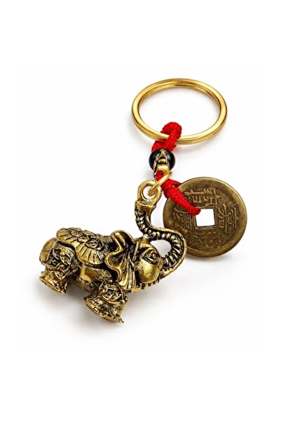 BLA BLA FOAM Feng Shui Keychain with Lucky Elephant and Chinese Coin – Metall...