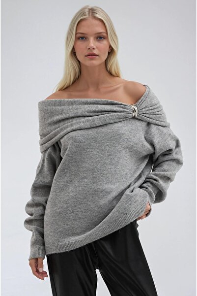 bayansepeti New Season Women's Accessory Detailed Madonna Collar Loose Knitwe...