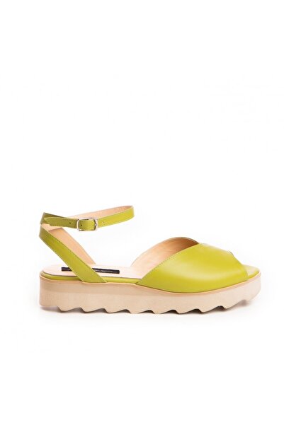 The 5th Element Women's leather sandals without heels Green Nomad