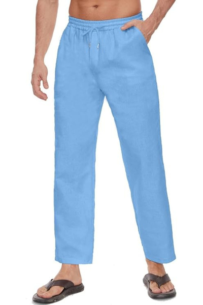OEM Men's straight cotton pants, thin and breathable, blue XL