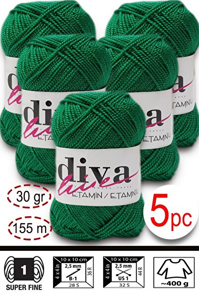 Diva İplik Etamin-Processing Orlon-Wayuu Bag String 33 Green (Pack of 5)